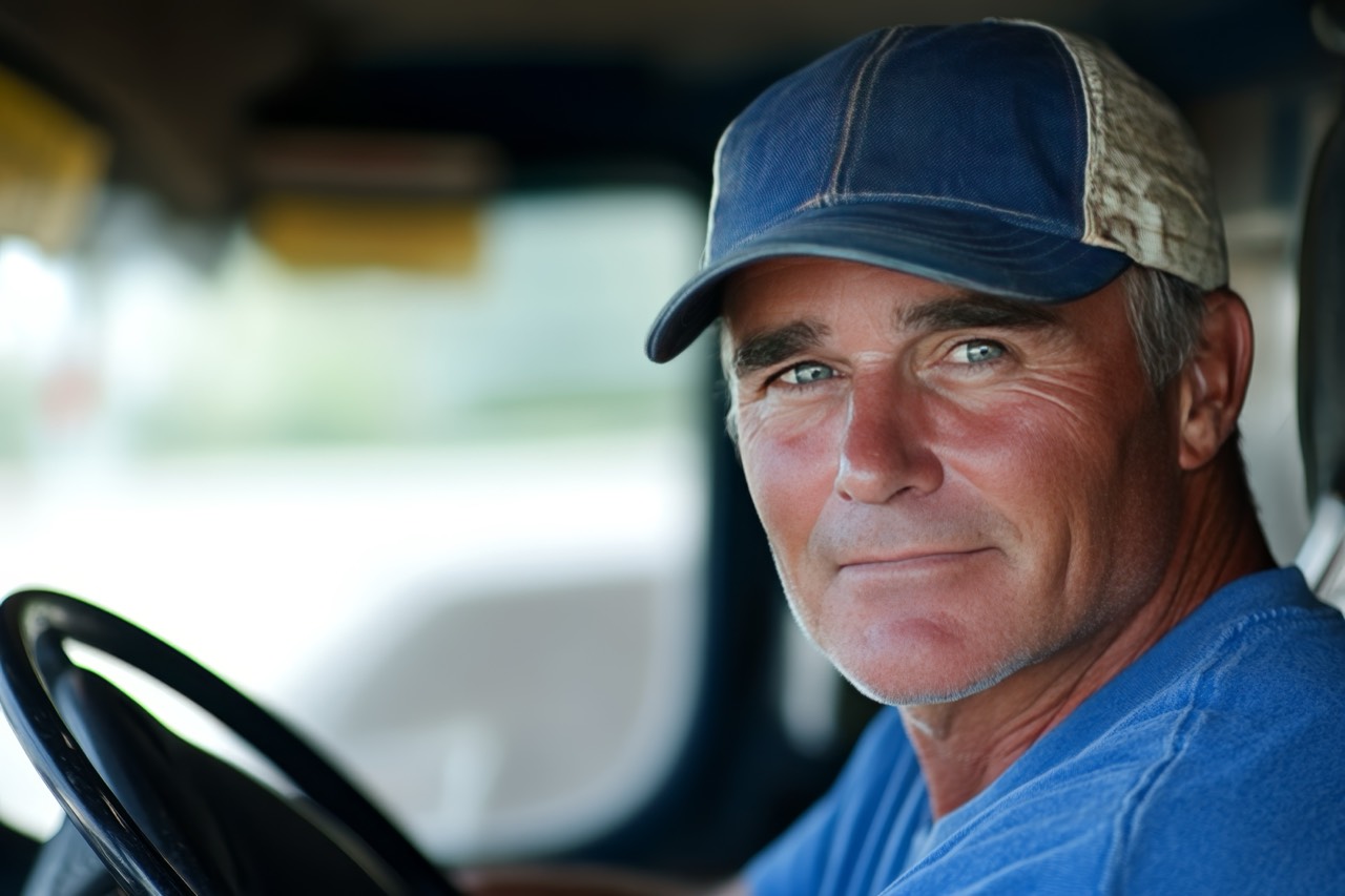 Driver at the wheel of a semi truck