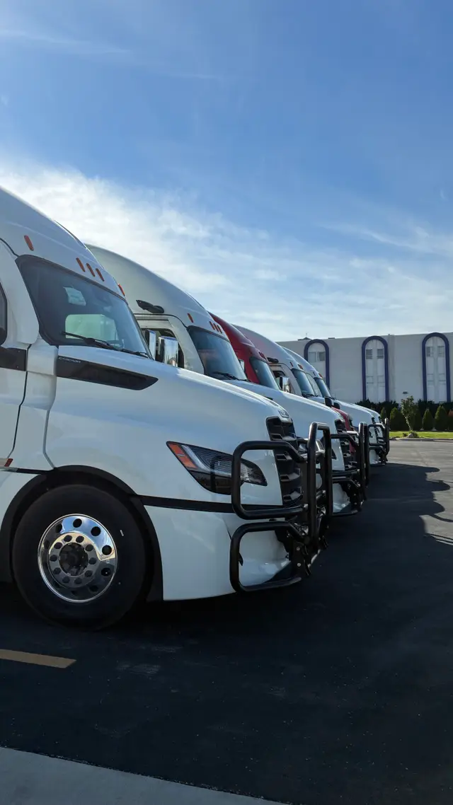 A row of white BILATO trucks parked at the yard